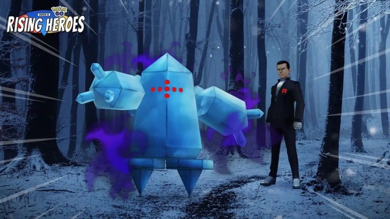 Giovanni, a Pokemon trainer, stands next to Regice in Pokémon Go.