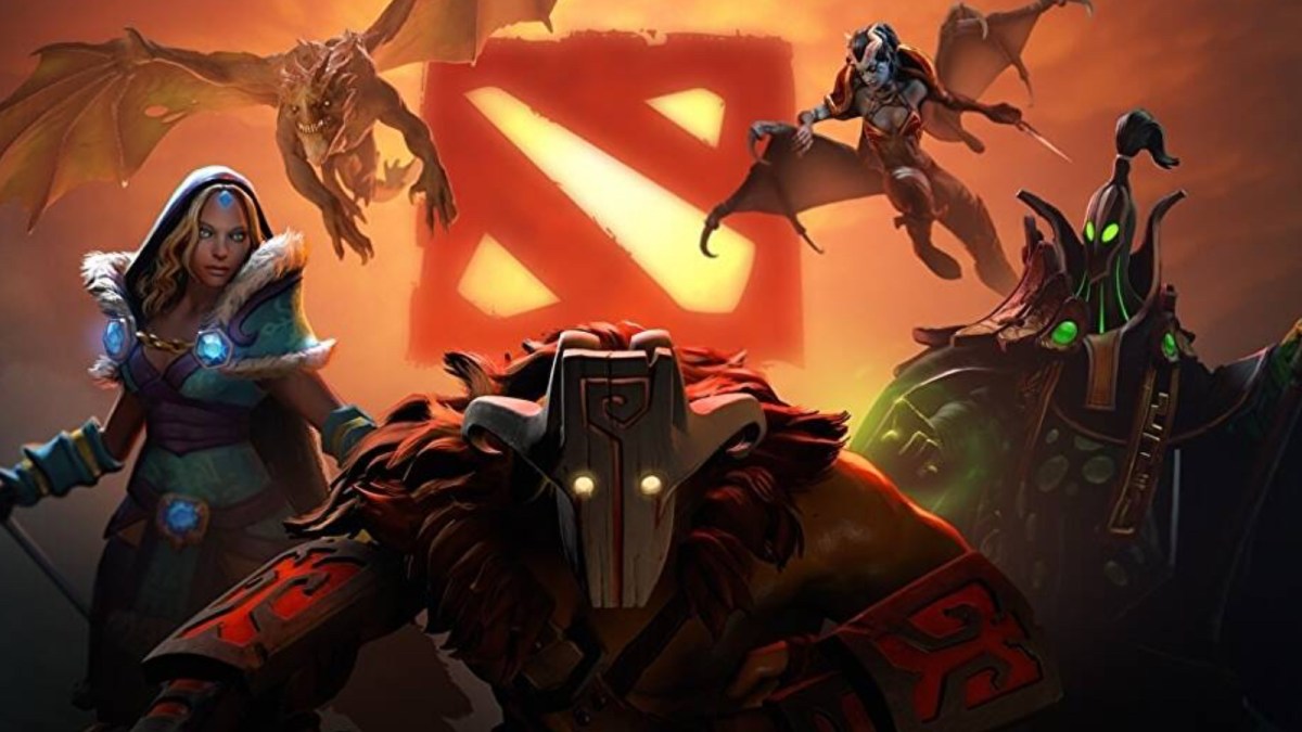 A collection of Dota 2 heroes with Juggernaut front and center.