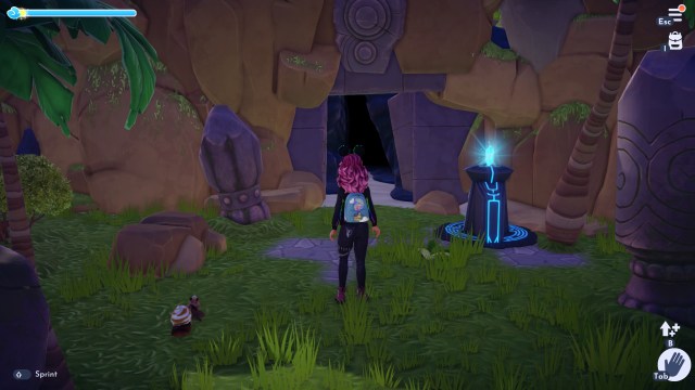 The player looking at the Mystical Cave.