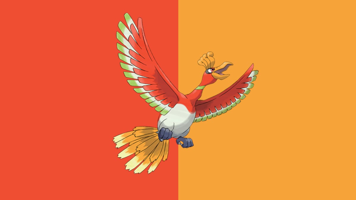 Ho-Oh in Pokemon Go, a giant bird with red, white, and green wings.