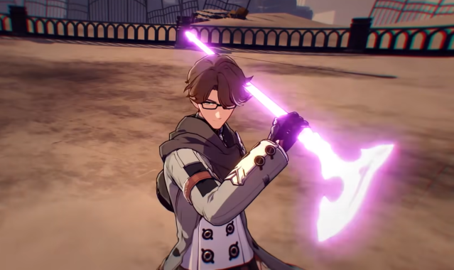 Welt holding his cane while it glows pink.