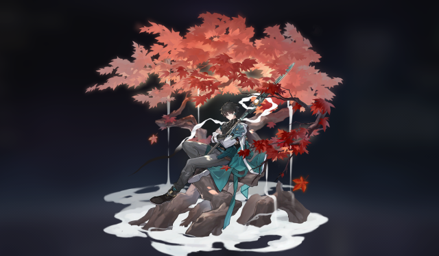 Dan Heng leaning on a tree.