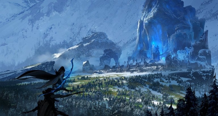 Ashe overlooking Freljord in League's art.