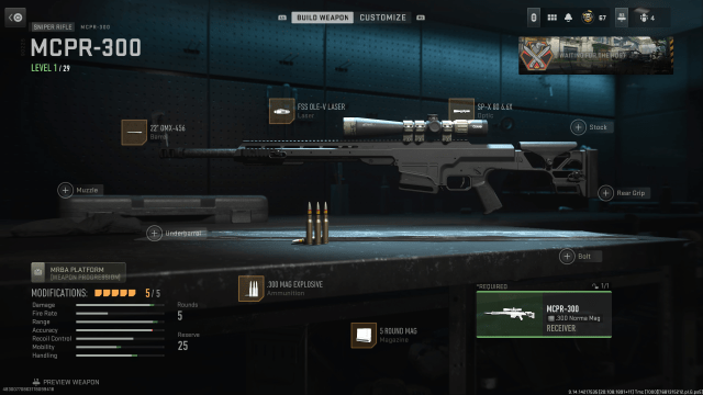 A screenshot of the Gunsmith for the best MCPR-300 loadout in Warzone 2.