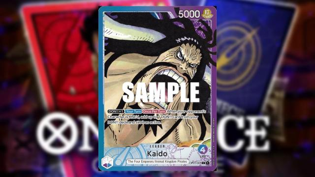 Kaido from One Piece appears on a Blue/Purple Leader card from the Bandai card game.