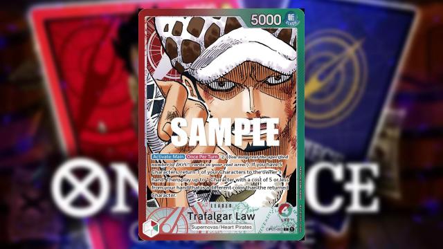 Law from One Piece appears on a Red/Green Leader card from the Bandai card game.