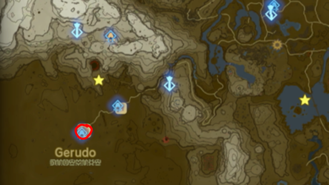 Marked location of the the Gerudo Town Shelter in Tears of the Kingdom.