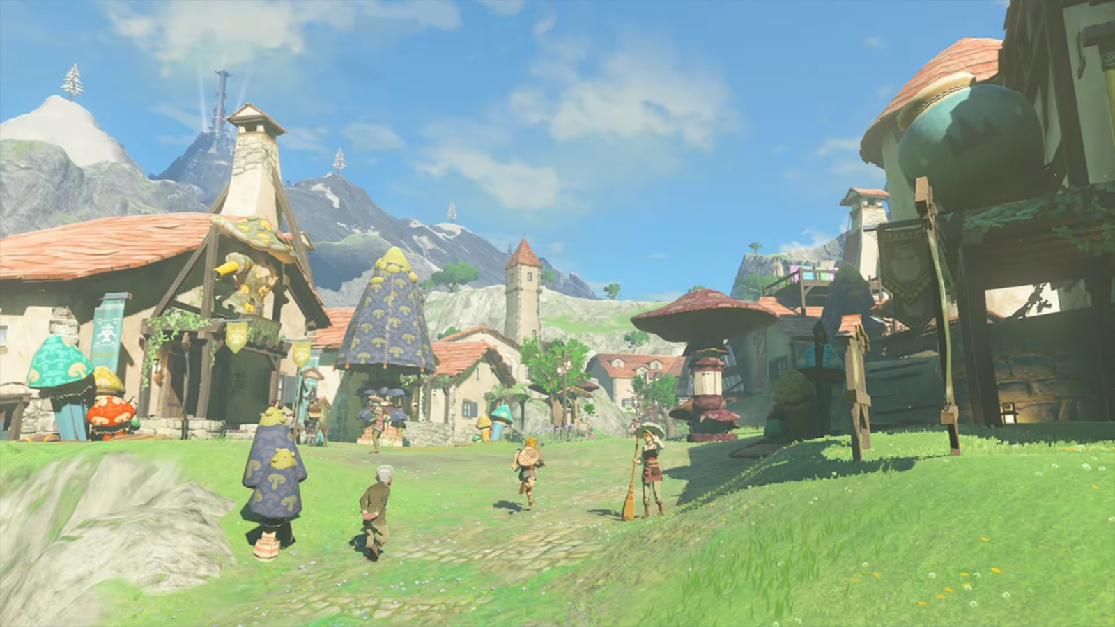 Screenshot of the Hateno Village in ToTK. 