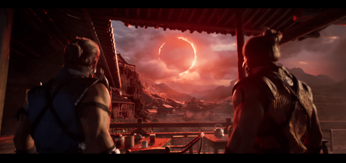 The sun rising in front of Scorpion and Sub-Zero in Mortal Kombat 1.