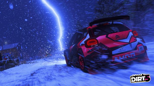 DIRT 5 car in the snow.