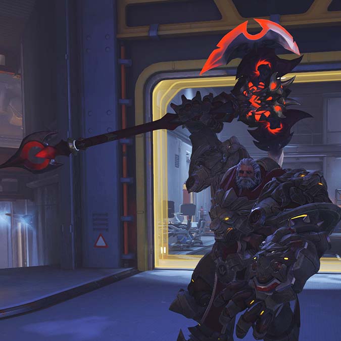 Reinhardt in Overwatch 2 raising Bound Demon flaming axe above his head