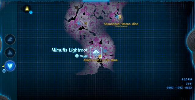 Map showing the location of the Abandoned Lurelin Mine in Zelda: Tears of the Kingdom