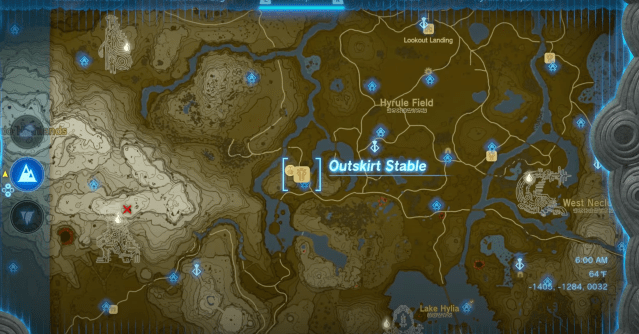 In-game Tears of the Kingdom map menu with the Outskirt Stable highlighted.