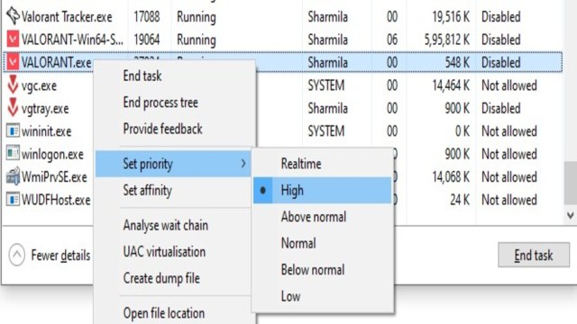 The VALORANT program in Windows Task Manager.