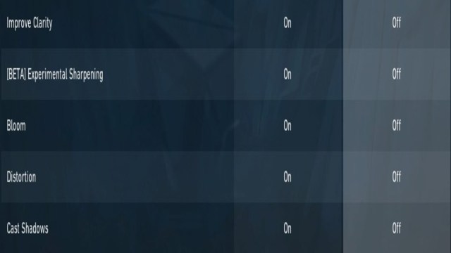 Keep all unnecessary visual boosts off through VALORANT's video settings.
