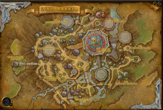 Screenshot of Valdrakken map showing the exact location of the Seat of the Aspects.