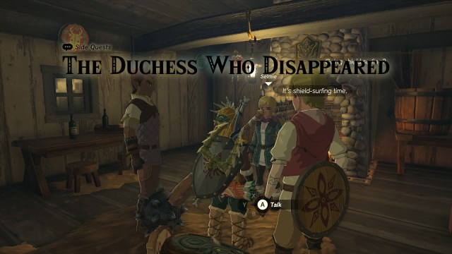 Link talking to the shield surfers
