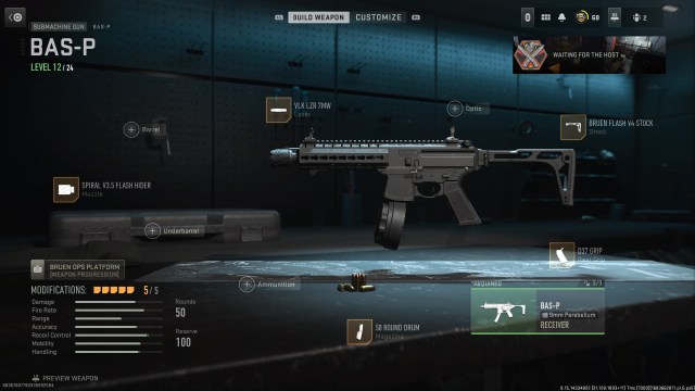 A screenshot of the best BAS-P loadout in Warzone.