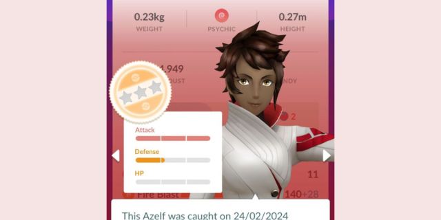 Pokémon Go team leader giving IV information about an Azelf.