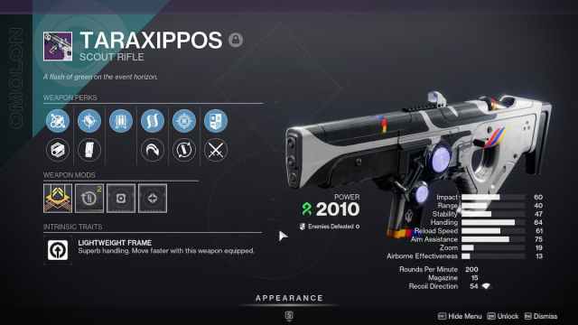 Taraxippos roll in Destiny 2