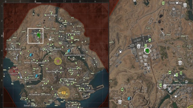 Map of the Warzone 2 Al Mazrah map, showing the Rohan Oil entry to Koschei Complex.