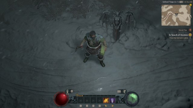 Diablo 4 character standing beside an altar. 