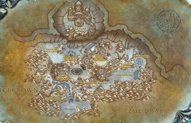 Image of the map of the Storm Peaks in WoW WotLK Classic.