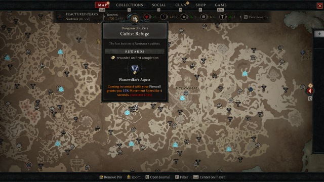 A screenshot of the Cultist Refuge dungeon on the map