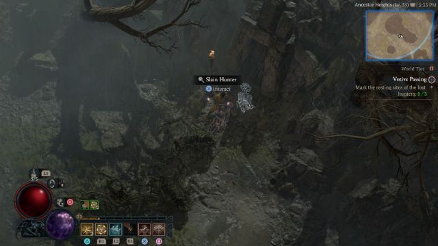 A Rogue about to interact with a Slain Hunter