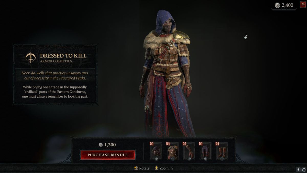 A shop page displaying the Diablo 4 Dressed to Kill Armor