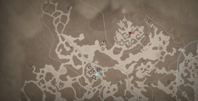 Image of the Diablo 4 map leading to the Forbidden City.