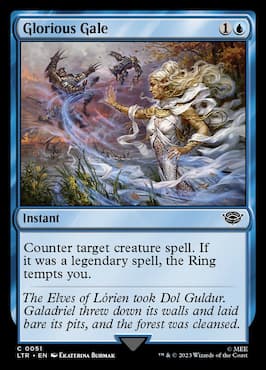 Galadriel battlling through Glorious Gale MTG card in LTR set