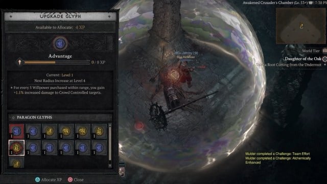 A screenshot of the Glyph upgrade screen in Diablo 4