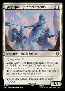 Image of spirit soldiers battling through Grey Host Reinforcements MTG card in LTR Commander