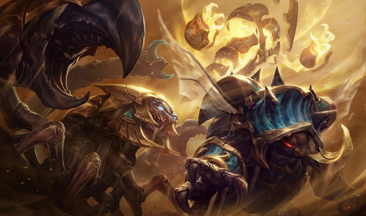 Xerath, Rammus, and Skarner marching towards the enemy.