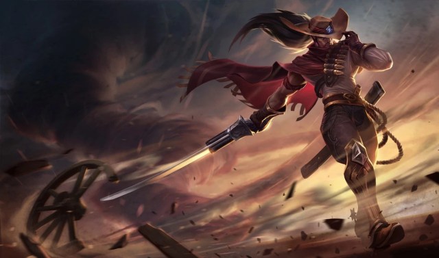 High Noon Yasuo wielding his sword and walking forward.