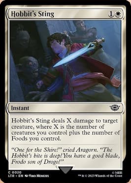 Bilbo sword through Hobbit's Sting MTG card in LTR set