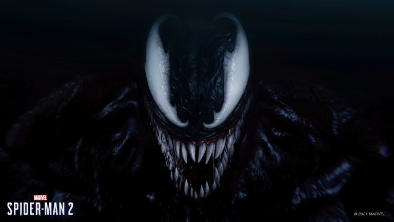 Venom's face on a black background.