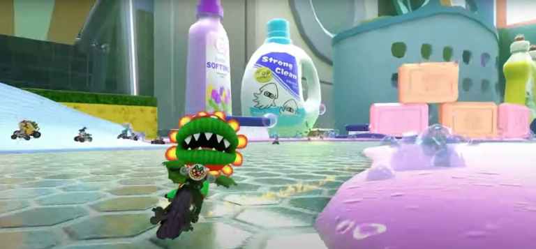 Image of Petey Piranha racing on Squeaky Clean Sprint in Mario Kart 8 DLC course