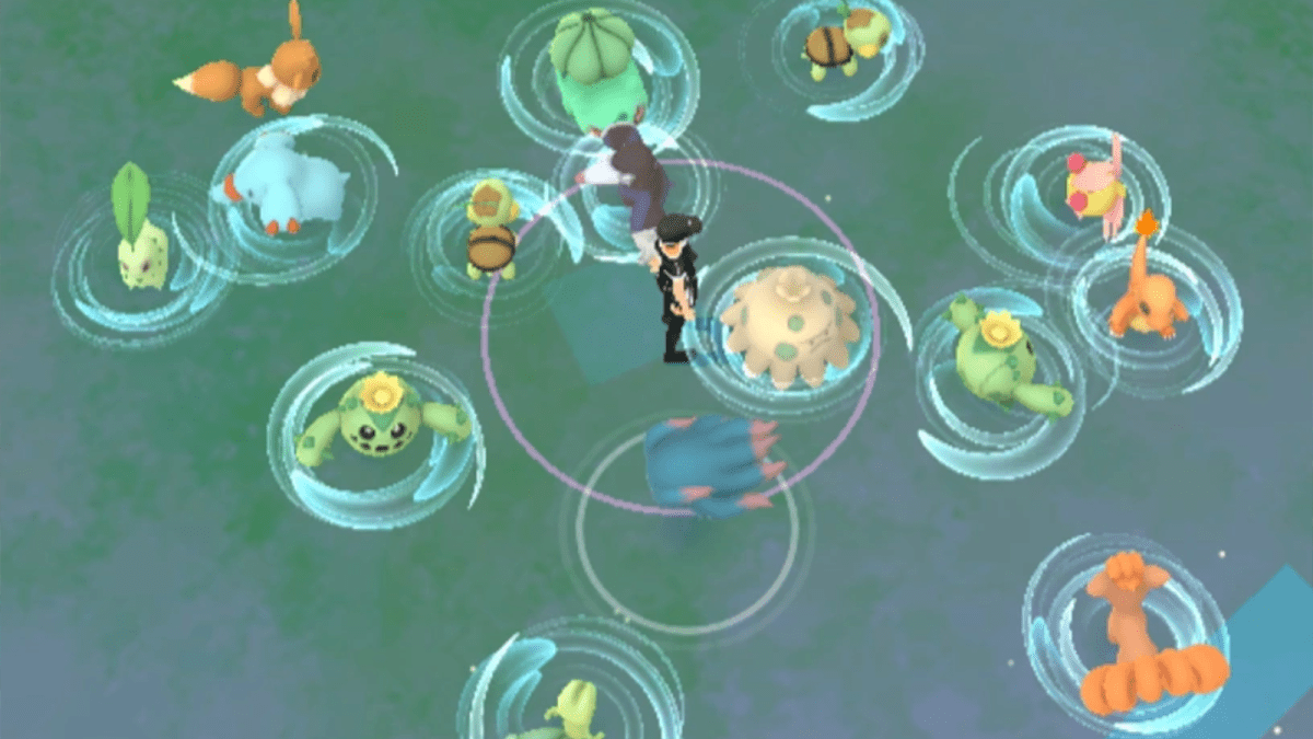 Plenty of wild Pokemon spawning around a player in the Pokemon Go overworld.