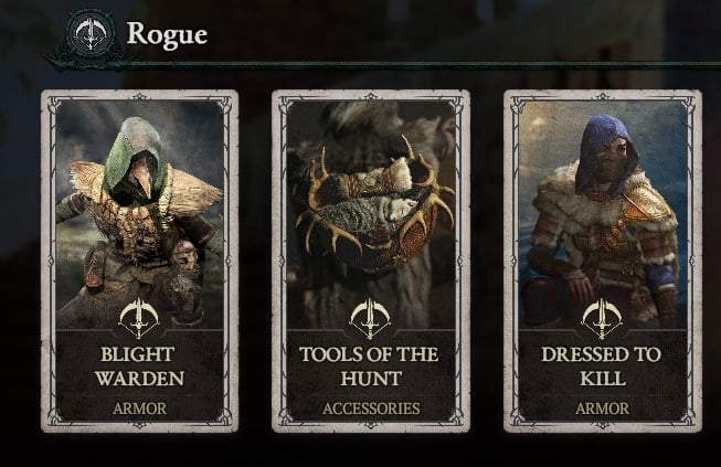 The Rogue section on the Diablo 4 shop page showing three items for purchase.