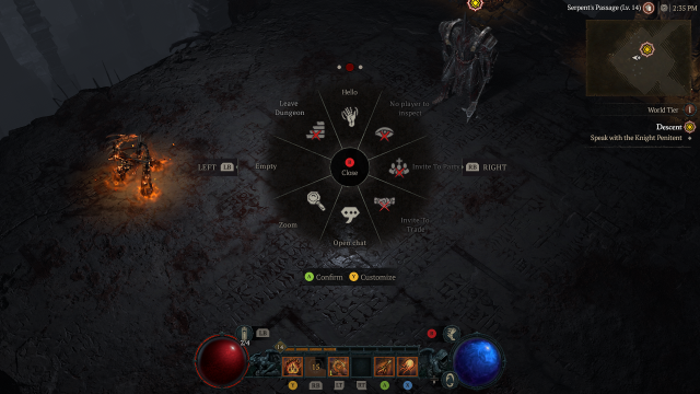 Image of the Diablo 4 Emote Wheel showing the 'Leave Dungeon' option.