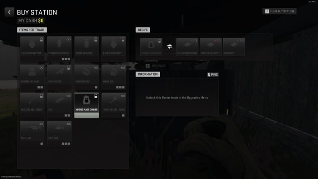 A screenshot detailing the recipe for the Tempered Plate Carrier Vest on Ashika Island in DMZ.