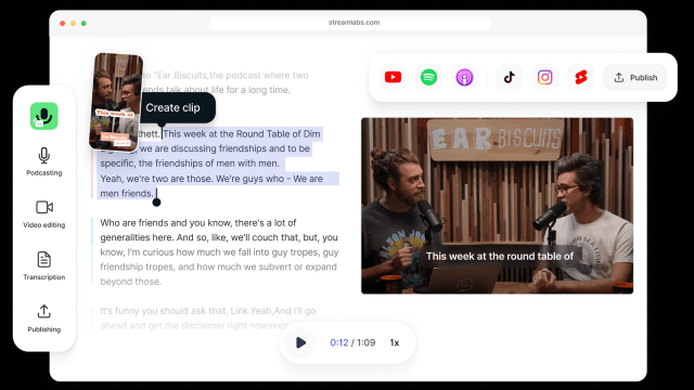 Rhett and Link's Ear Biscuits podcast being shown in the new Streamlabs Podcast Editor.