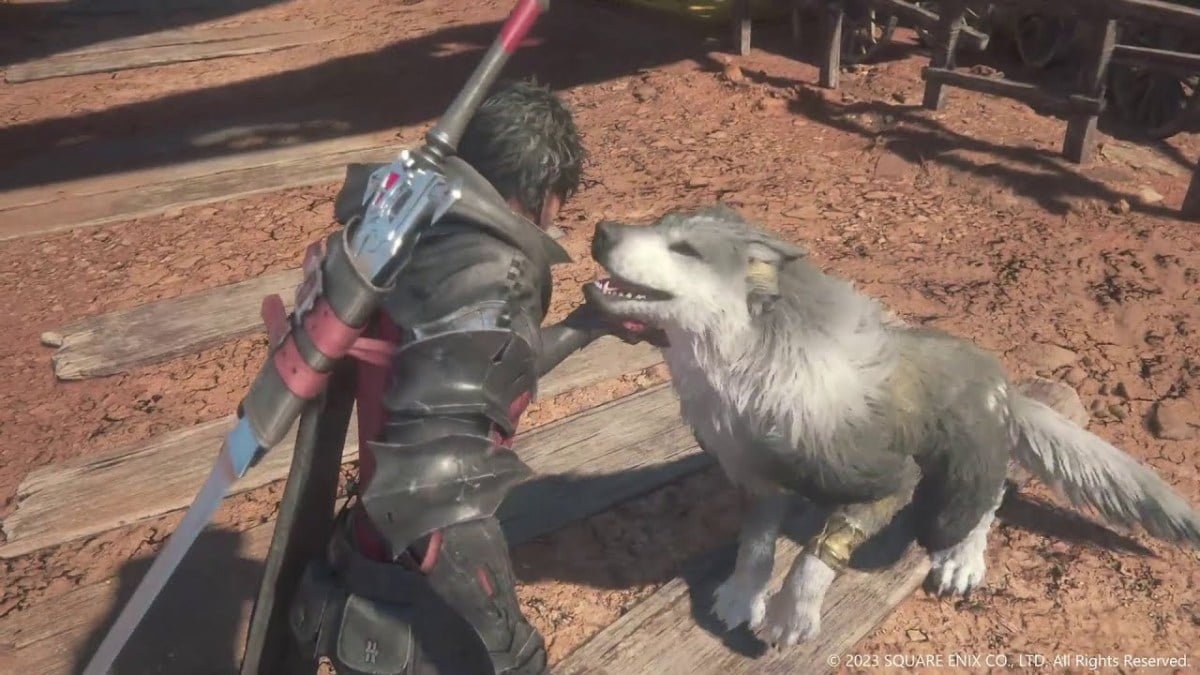 A screenshot of Clive and Torgal in Final Fantasy 16