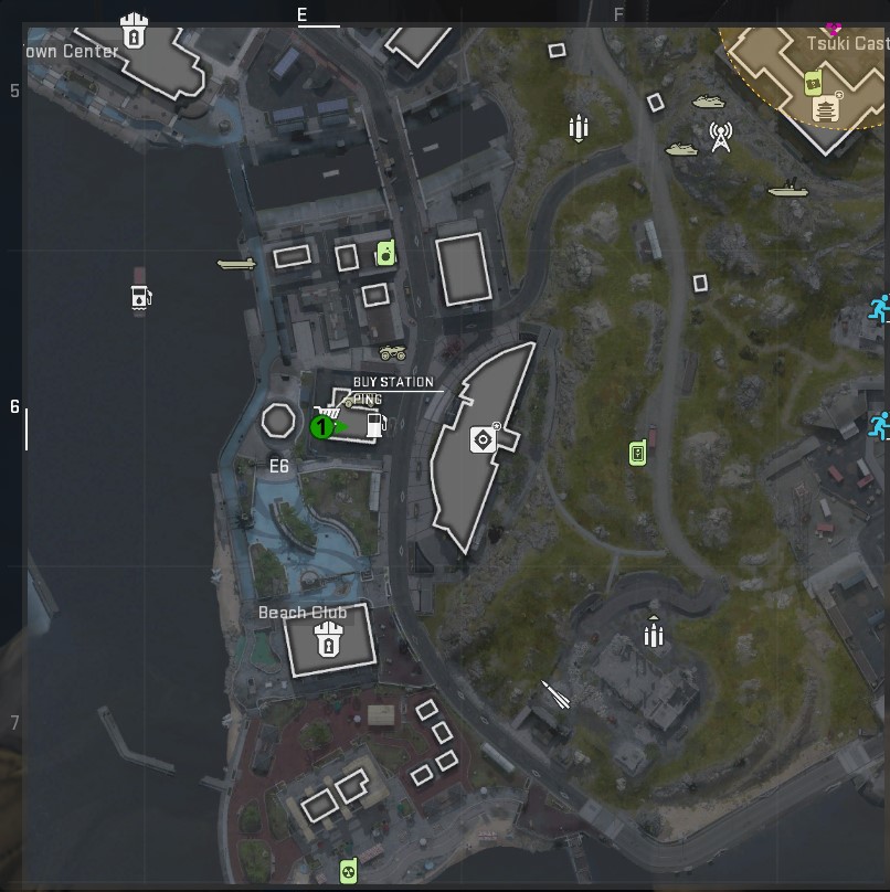 A screenshot of a map of Ashika Island in DMZ, with a green mark indicating the location of a dead drop.
