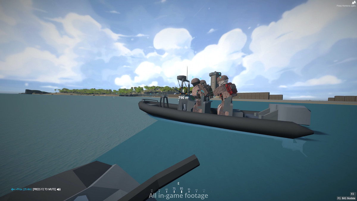Three players riding a military inflatable boat in BattleBit Remastered.