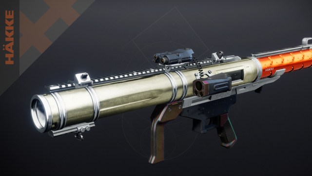 The Palmyra-B rocket launcher displayed in the Destiny 2 main menu.