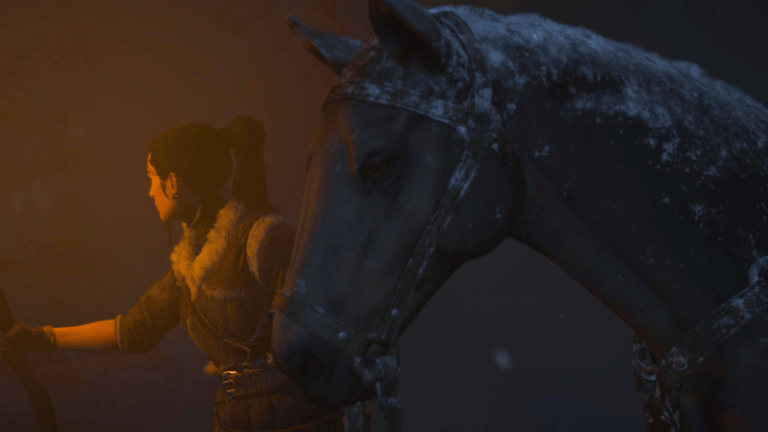 A Diablo 4 player guides their horse in a cutscene video.