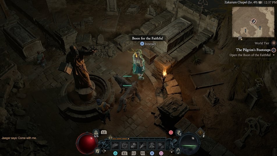 A screenshot of the final stage of the Pilgrim's Footsteps quest in Diablo 4.